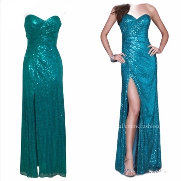 GREEN Sequins Sweetheart Neckline Strapless Gown 4 - Picture 1 of 10